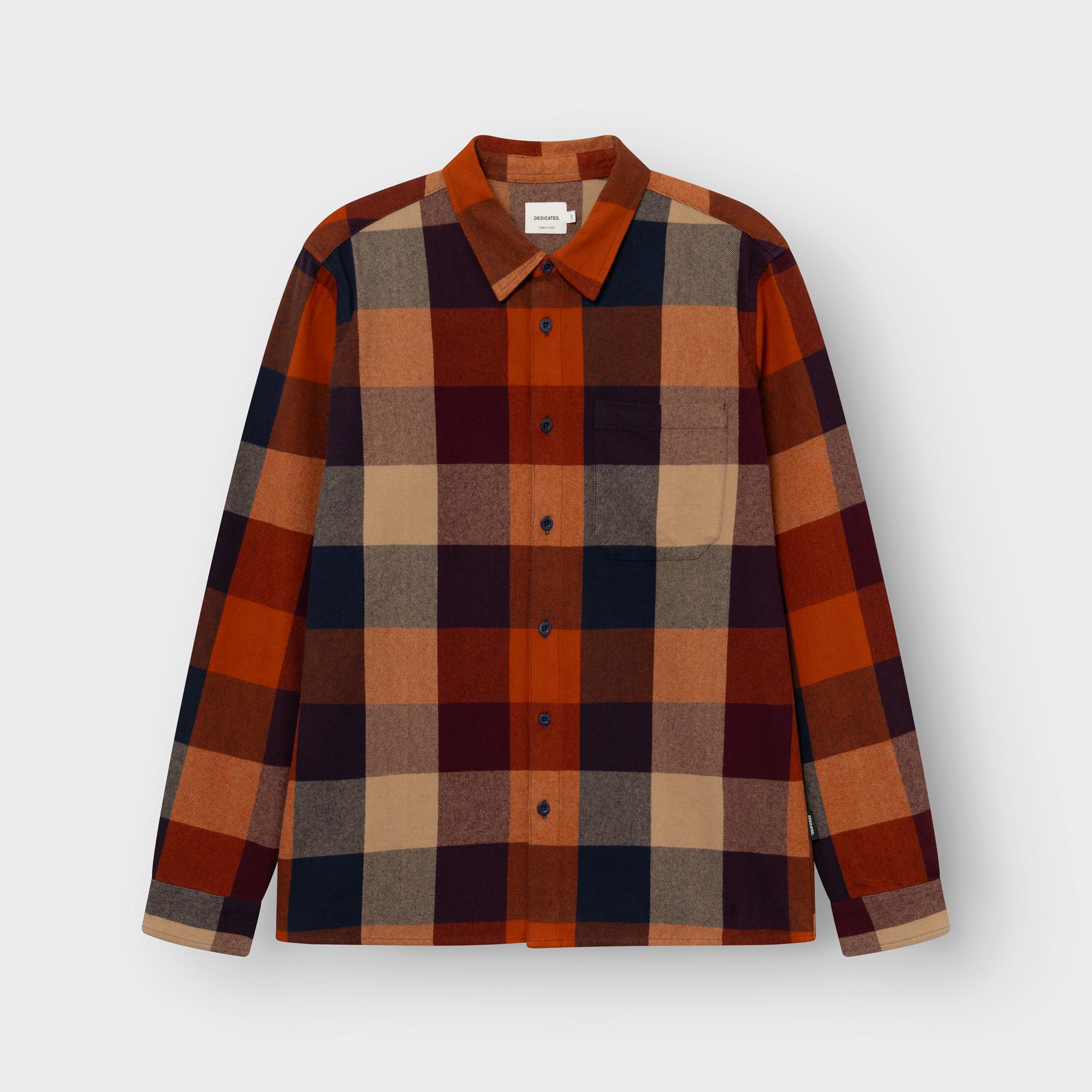 Dedicated Rute Flannel Check Shirt Herren Flanellhemd Bio Baumwolle orange multi